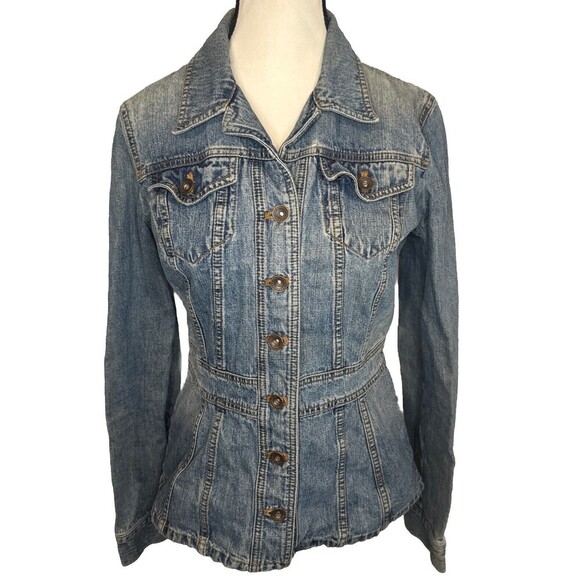 DKNY Womens Button Up Tailored Blue Medium Wash Denim Jacket Sz M - Picture 1 of 10